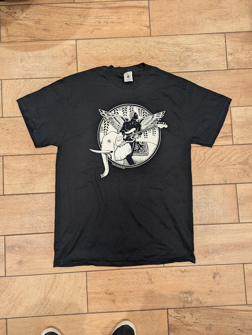 Vintage 1998 Steven Eilers Black T Shirt Men size L black guitar angel Elephant